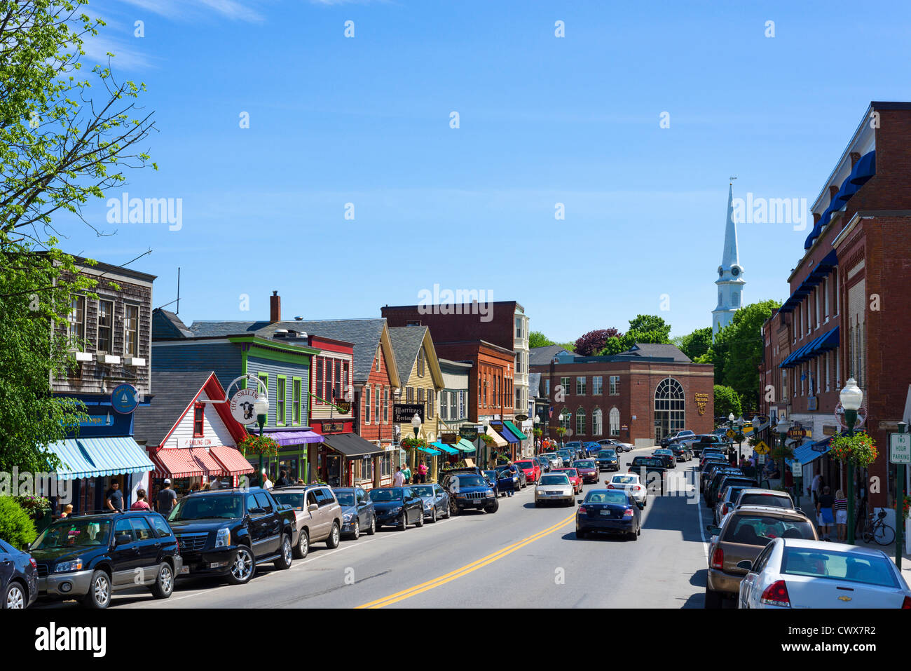 Main Street in Camden, Knox County, Maine, USA Stock Photo