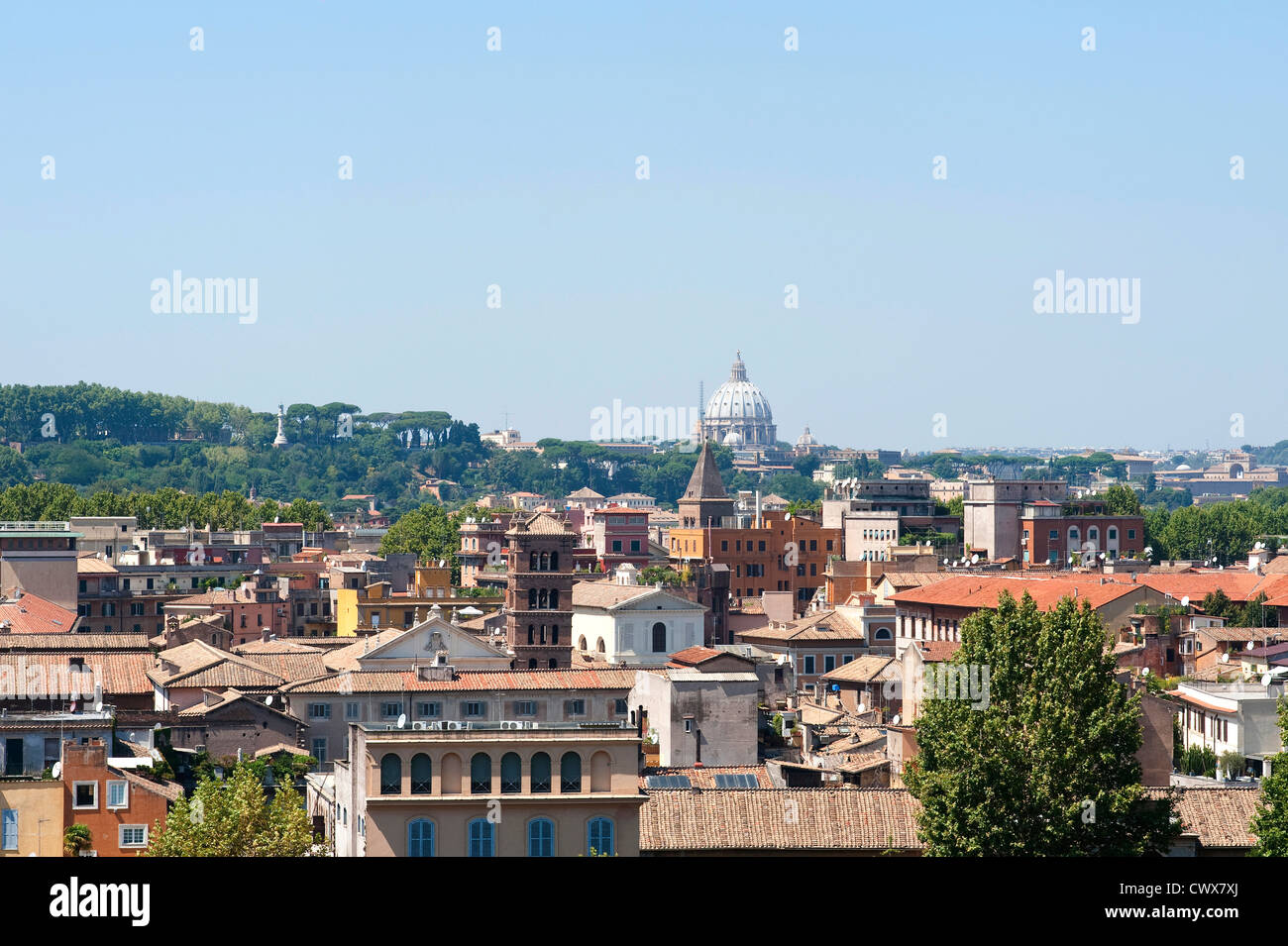 Rome, Italy - Cityscape from Aventino hill, St Peter's church in the background Stock Photo