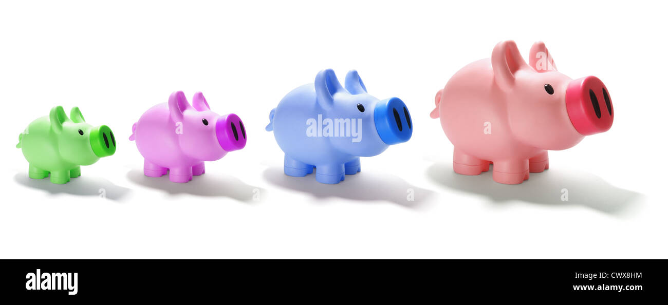 Line of Piggy Banks Stock Photo - Alamy
