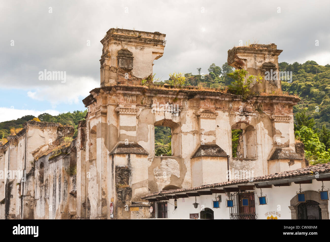 Ruins of Our Lady of Ascension downtown, Antigua, Guatemala. UNESCO World Heritage Site Stock