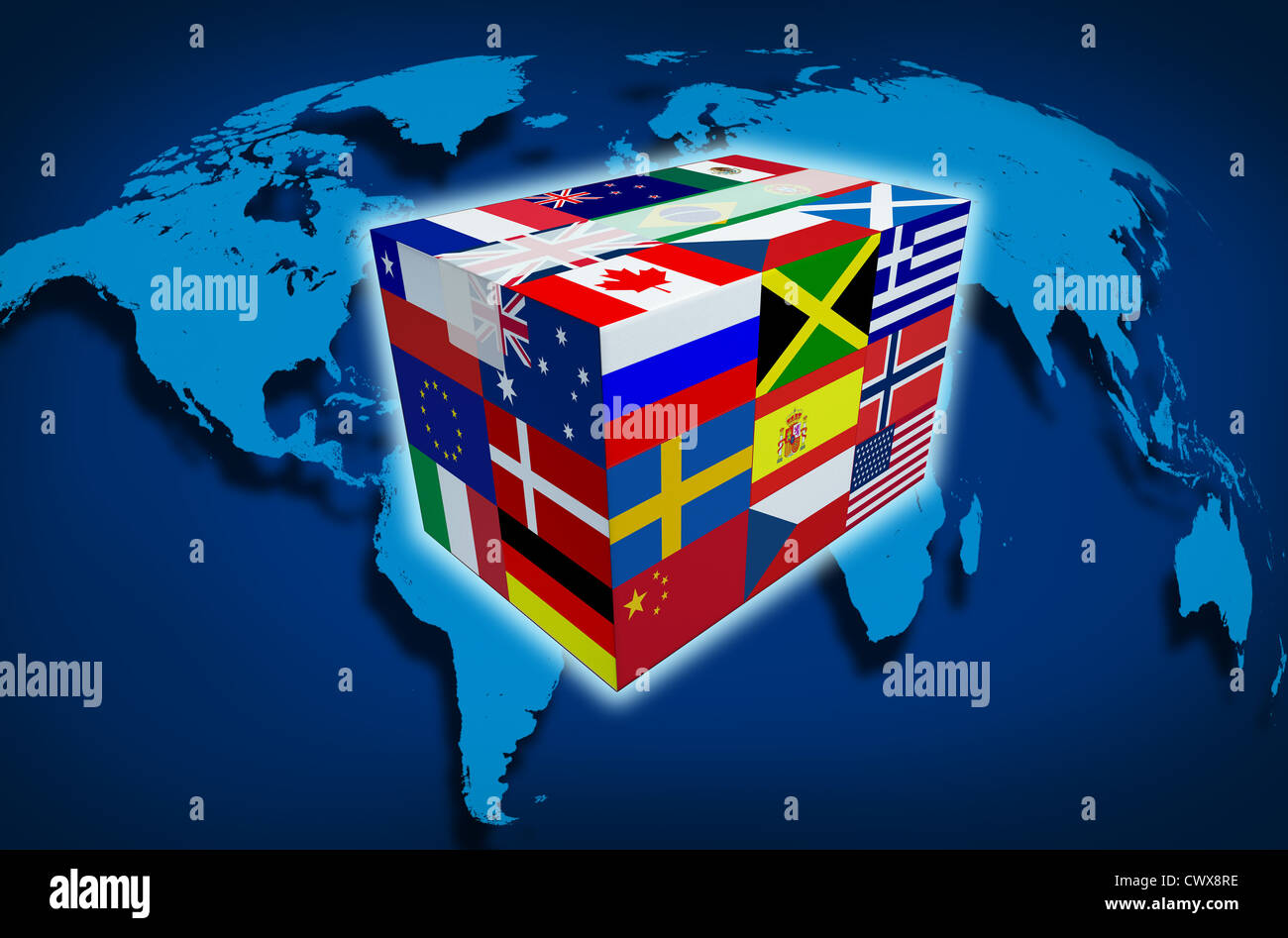 Global Cargo and Shipping and worldwide delivery transport courier of international goods with a world map from internet sales a Stock Photo