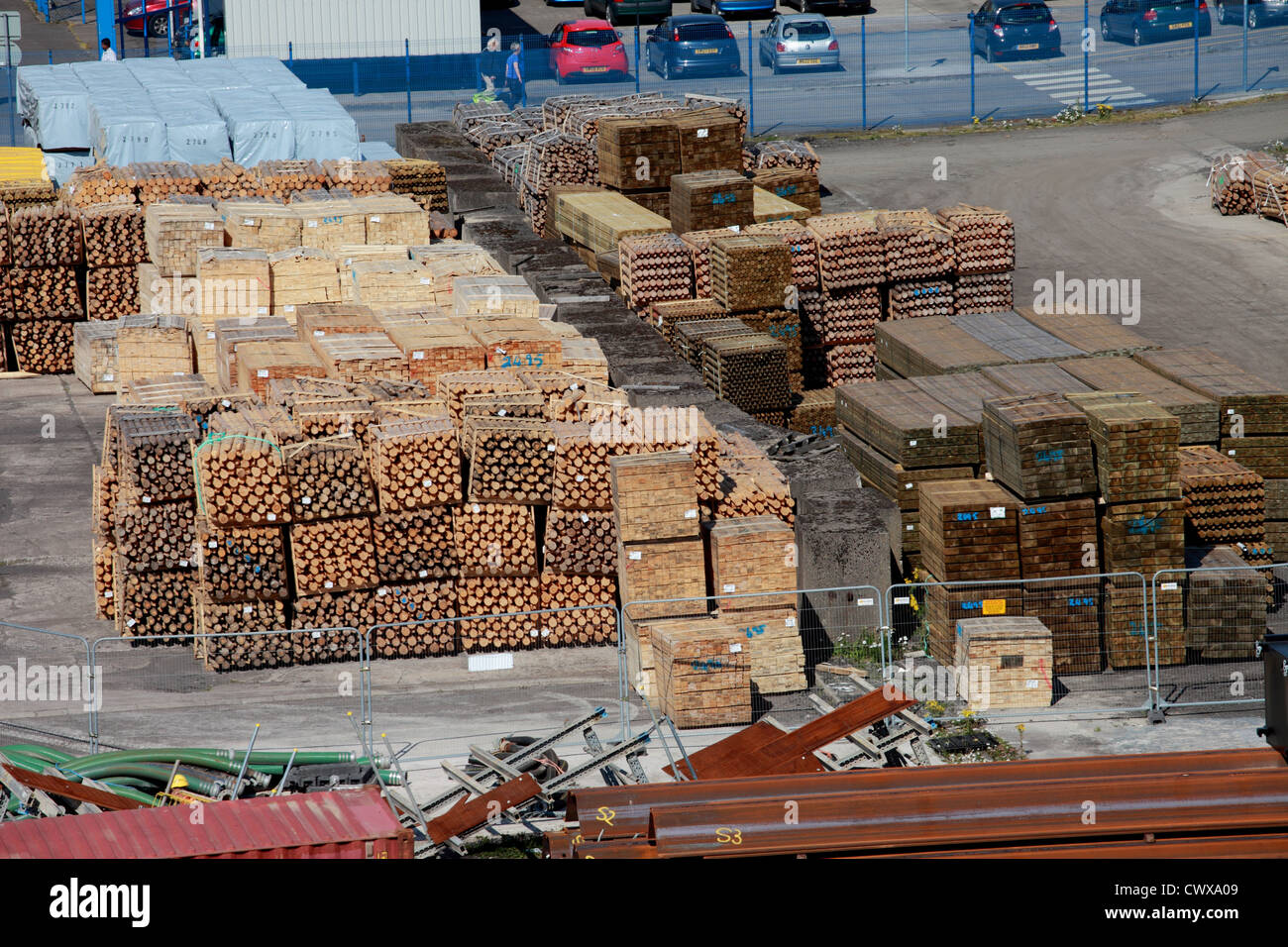 Timber waiting on the dockside ready for export or import, Rosyth ...