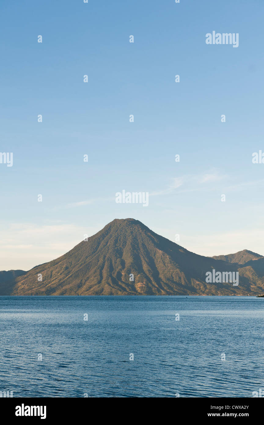 Toliman volcano and Lago de Atitlan, Lake Atitlan, from Hotel Atitlan, San Juan la Laguna, Guatemala. Stock Photo