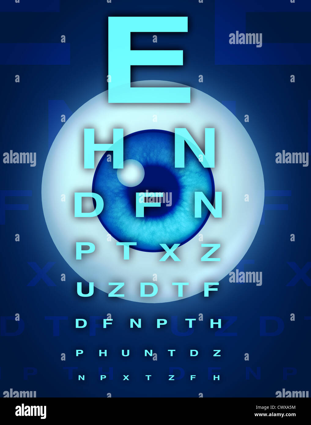 Eye chart and vision medical optometrist symbol for the human eye and