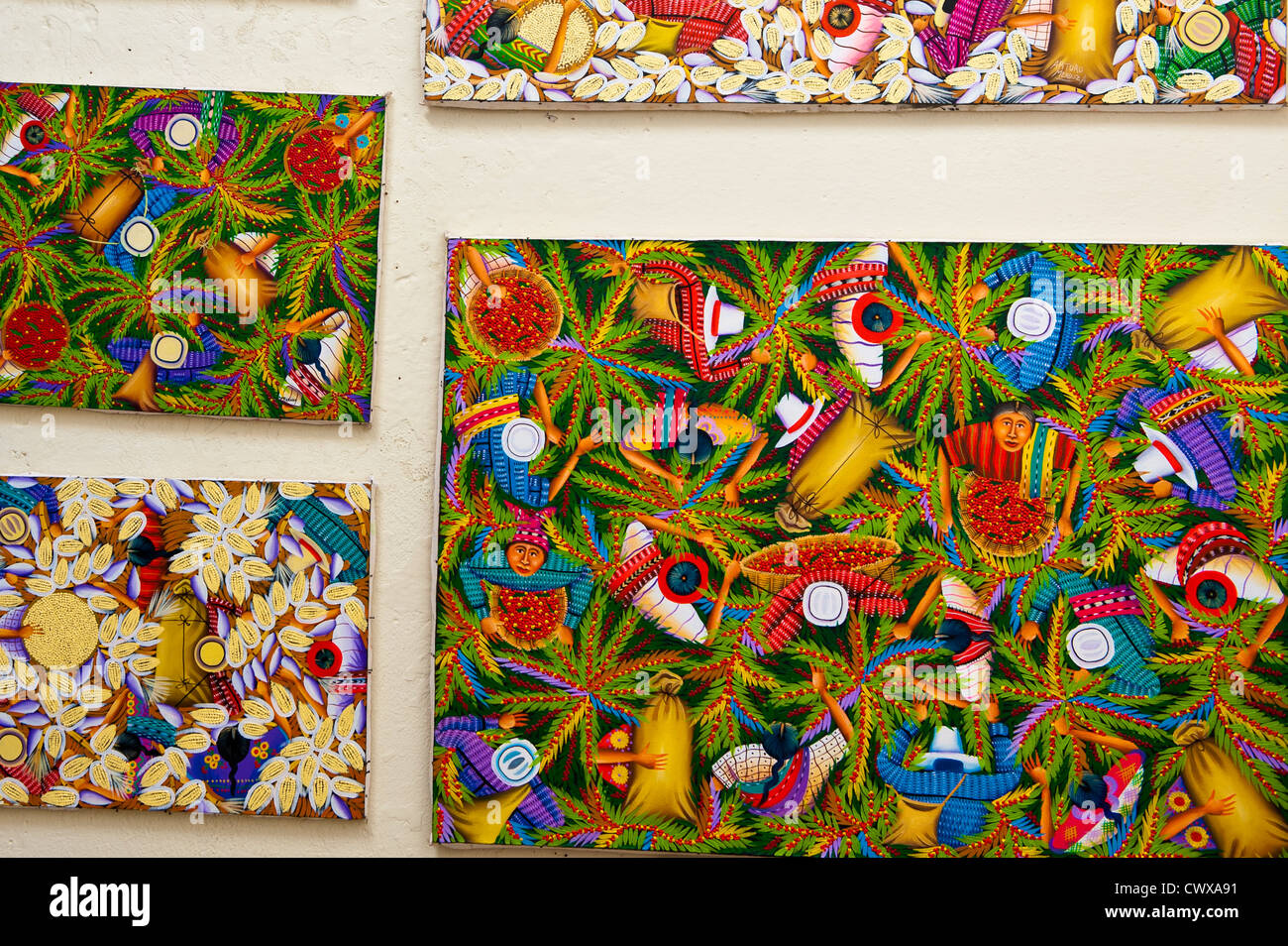 Guatemala, Santiago Atitlan. Traditional mayan painting art Santiago