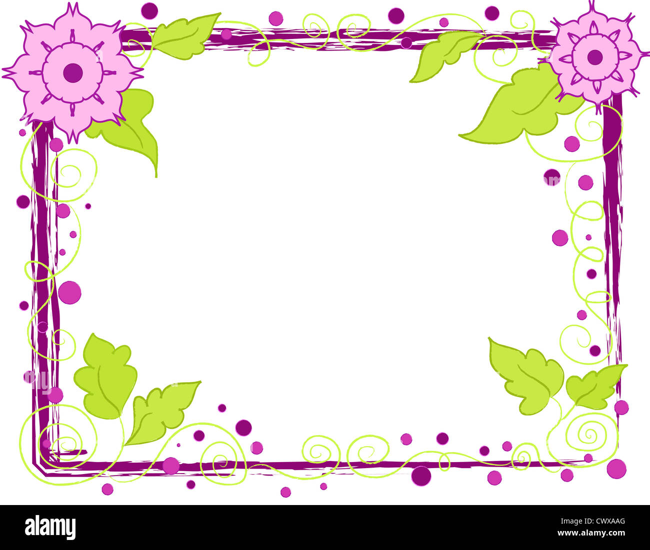 Violet flowers and leaves frame Stock Photo