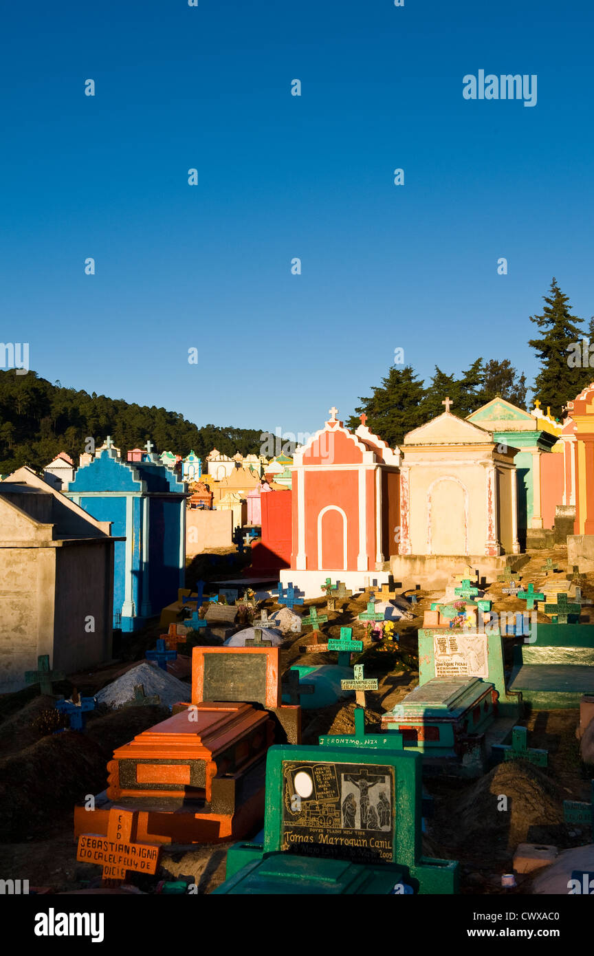 Mausoleums  and graves at the town cemetery, Chichicastenango, Guatemala. Stock Photo