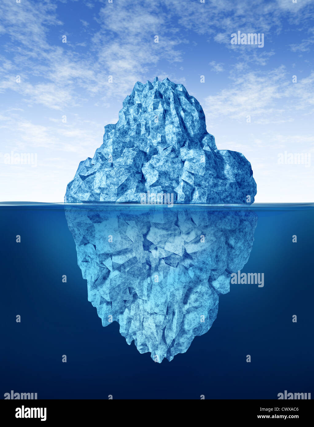 Iceberg floating in cold arctic ocean water with part of the frozen ice