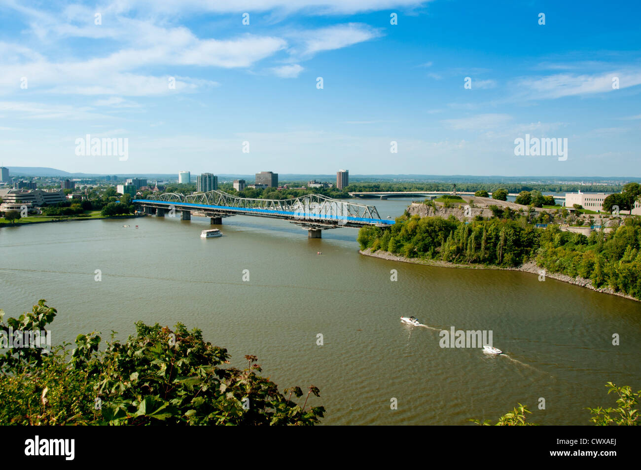 Elevated view of Alexandra Bridge over the Ottawa River, seen from Parliament Hill. Ottawa, Canada. Stock Photo