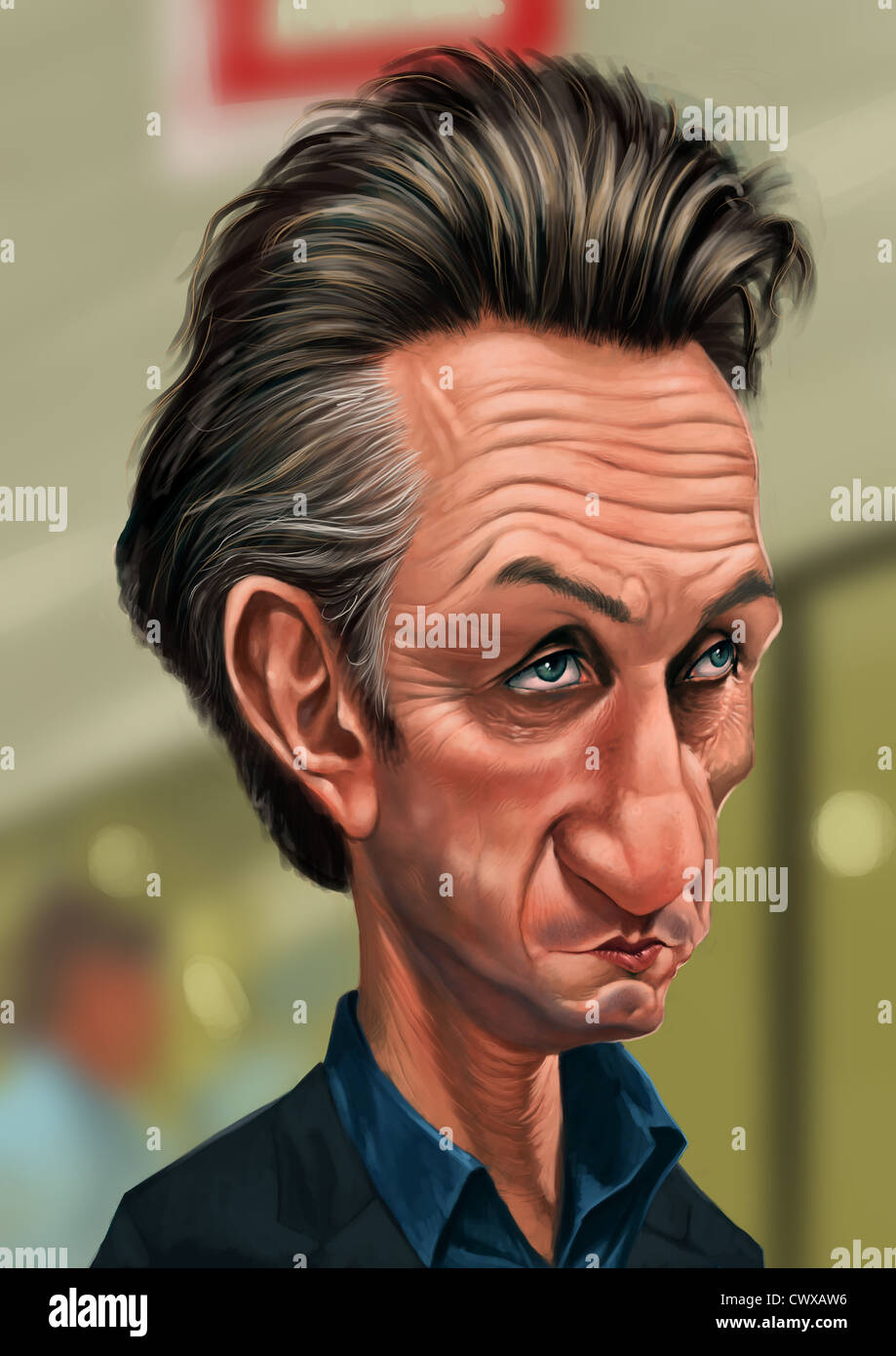 Caricature from actor Sean Penn, digital painted image Stock Photo