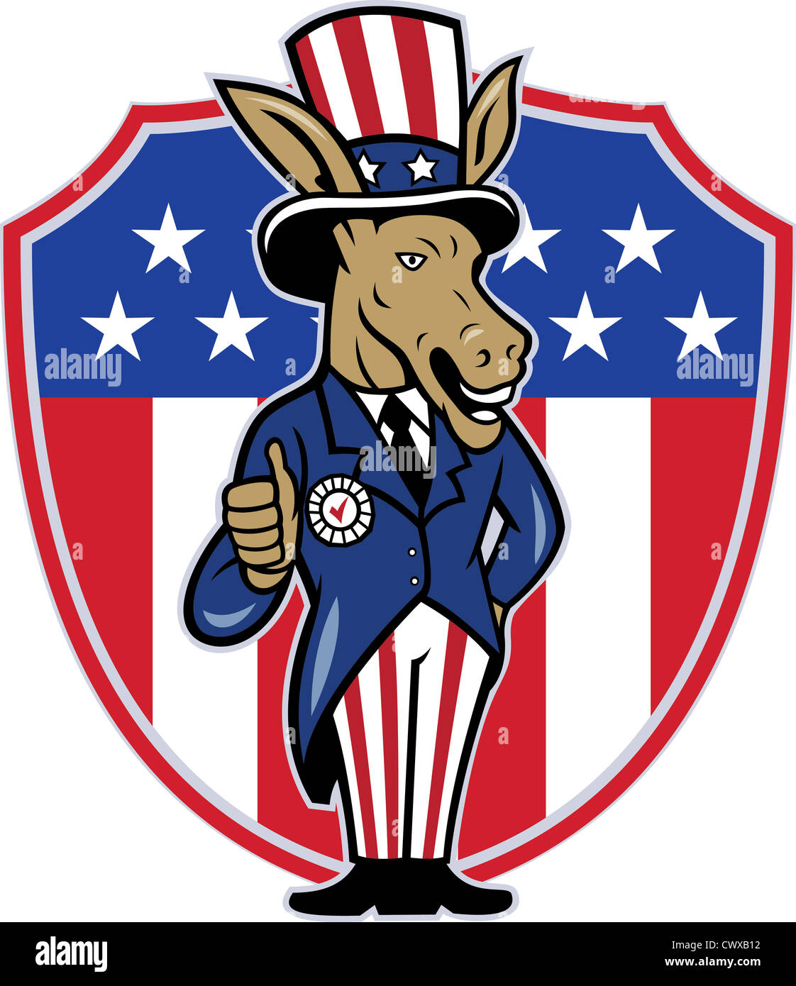 Illustration of a democrat donkey mascot of the democratic grand old party gop wearing hat and suit cartoon style Stock Photo