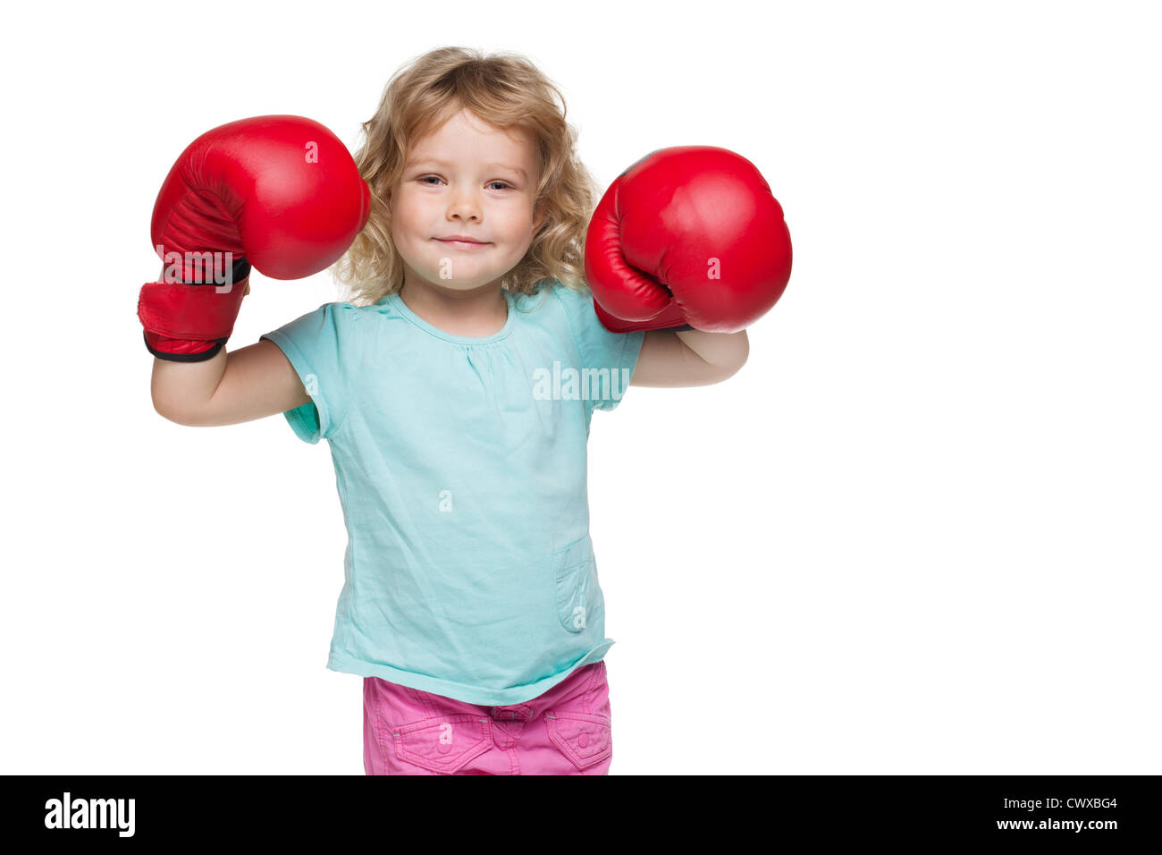 Little girl with red boxing gloves Stock Photo Alamy