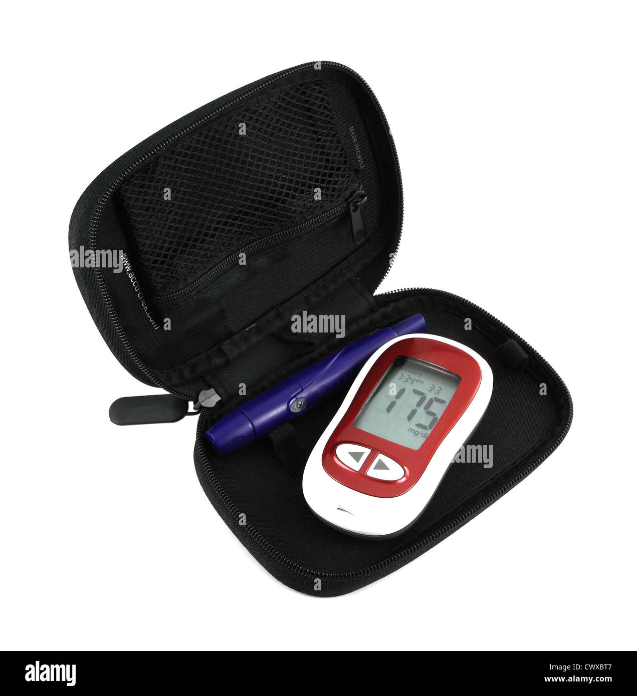 Diabetic Blood sugar or glucose level testing kit isolated