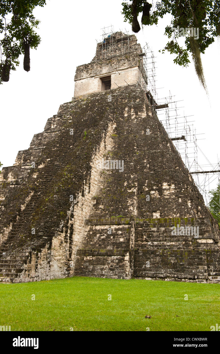 Mayan pyramid temple ruins, Tikal National Park, Parque Nacional Tikal, UNESCO World Heritage Site, Guatemala, Central America. Stock Photo