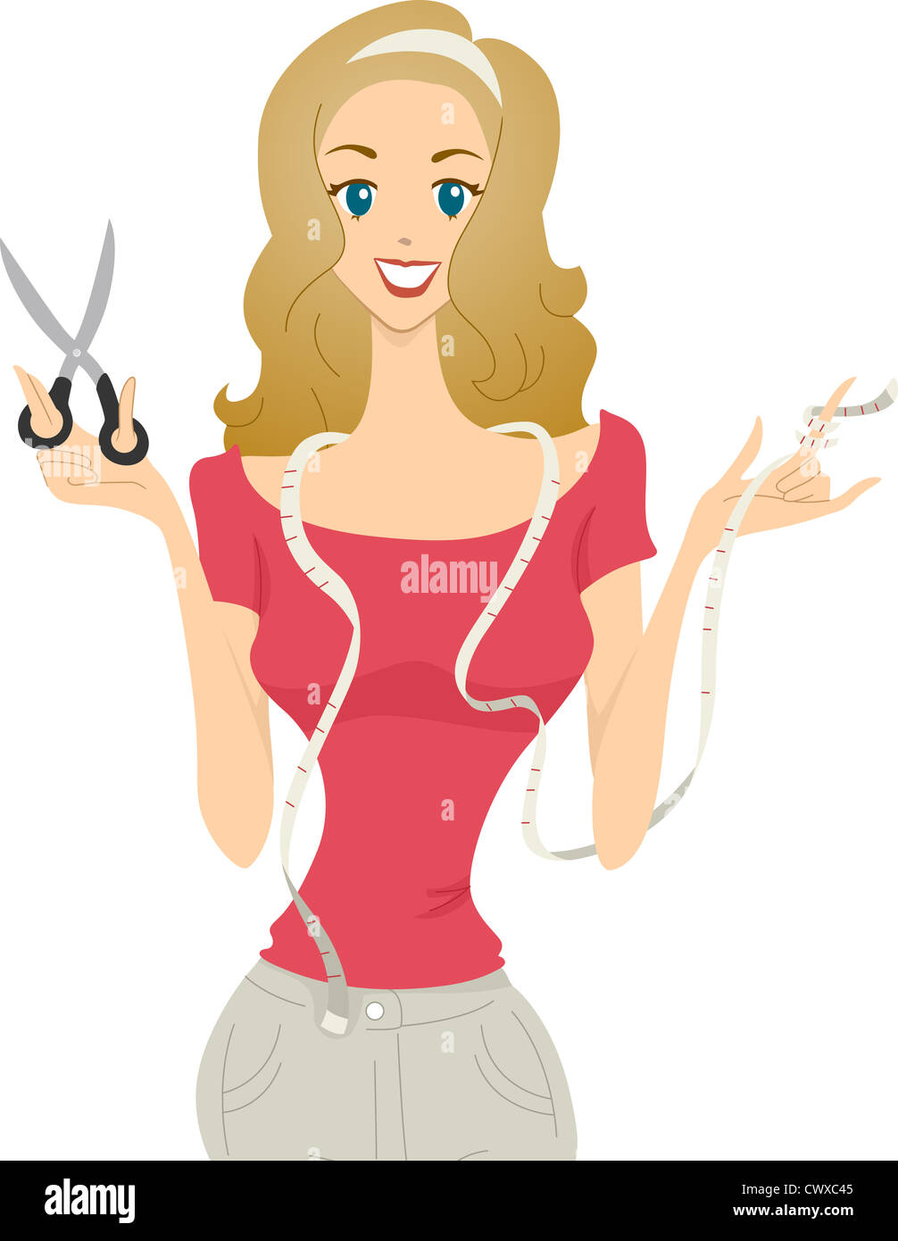 Illustration of a Female Fashion Designer Holding a Pair of Scissors