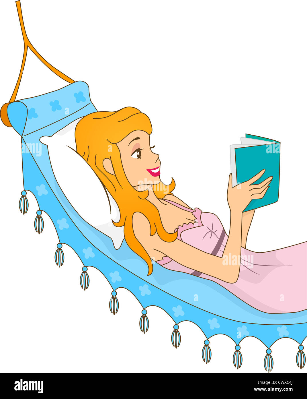 Illustration of a Girl Reading a Book While Lying on a Hammock Stock ...