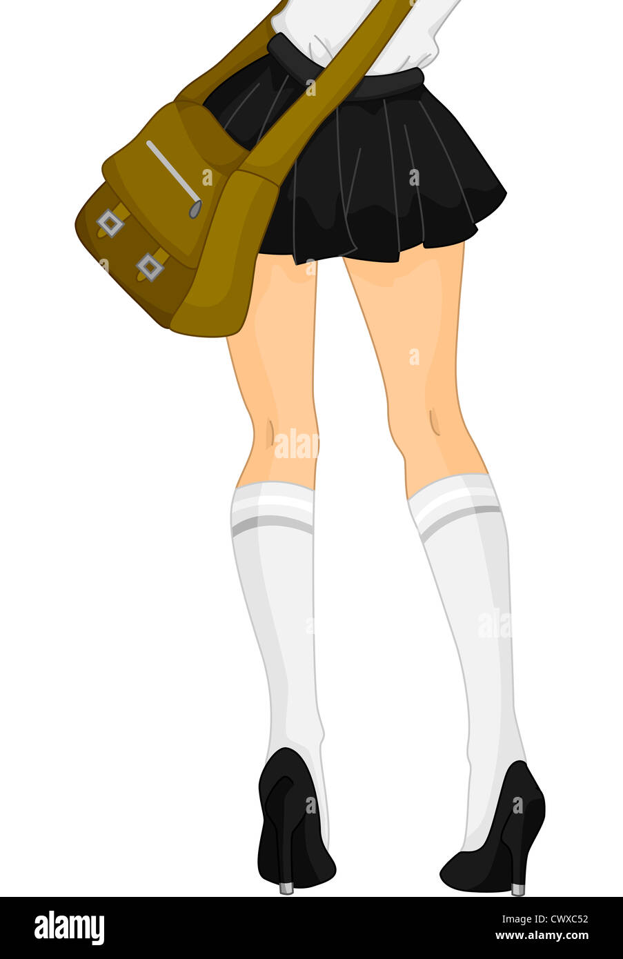 Cropped Illustration Featuring the Legs of a School Girl Wearing a Short Skirt and Knee-high Socks Stock Photo