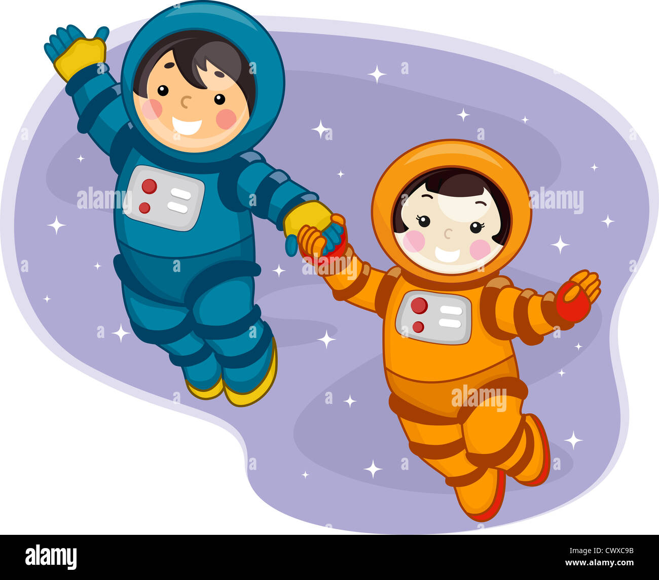 Illustration of Kids Dressed in Spacesuits and Floating in Outer Space ...