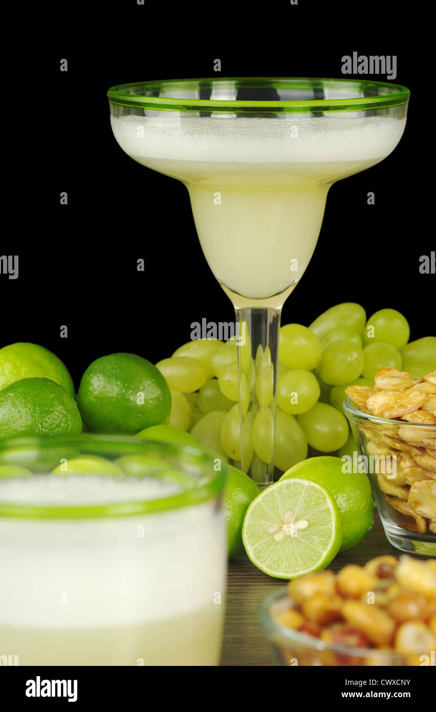Pisco Sour, a Peruvian cocktail made of pisco, lime juice, sugar syrup and egg white Stock Photo
