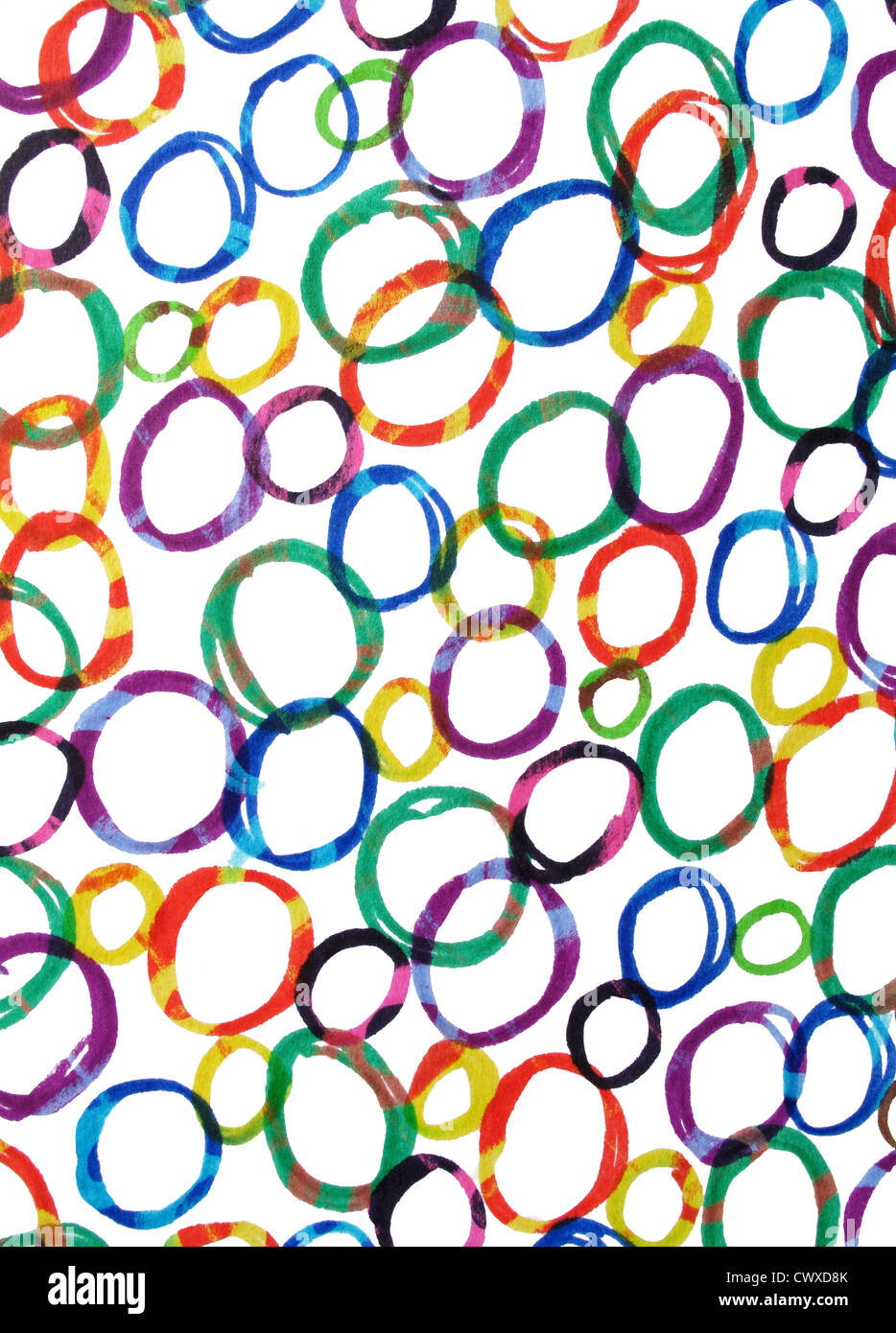 Colourful felt tip marker pen drawn circles. Stock Photo