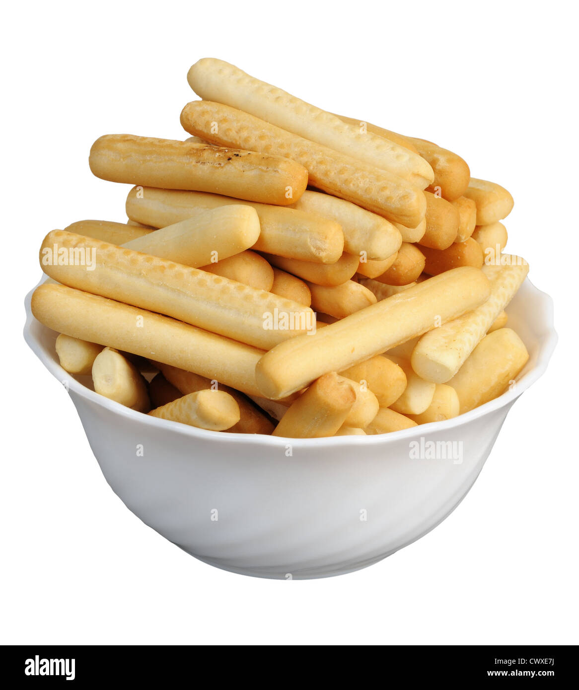 Crackers in a white cup on a white background, isolated. Stock Photo
