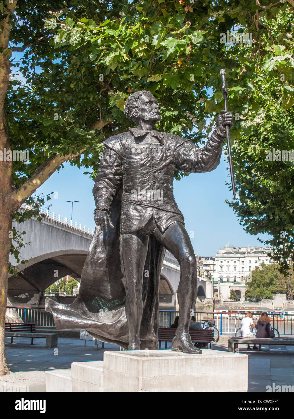 Statue of Laurence Olivier, actor, outside the National Theatre, South Bank on the Embankment in London, England Stock Photo