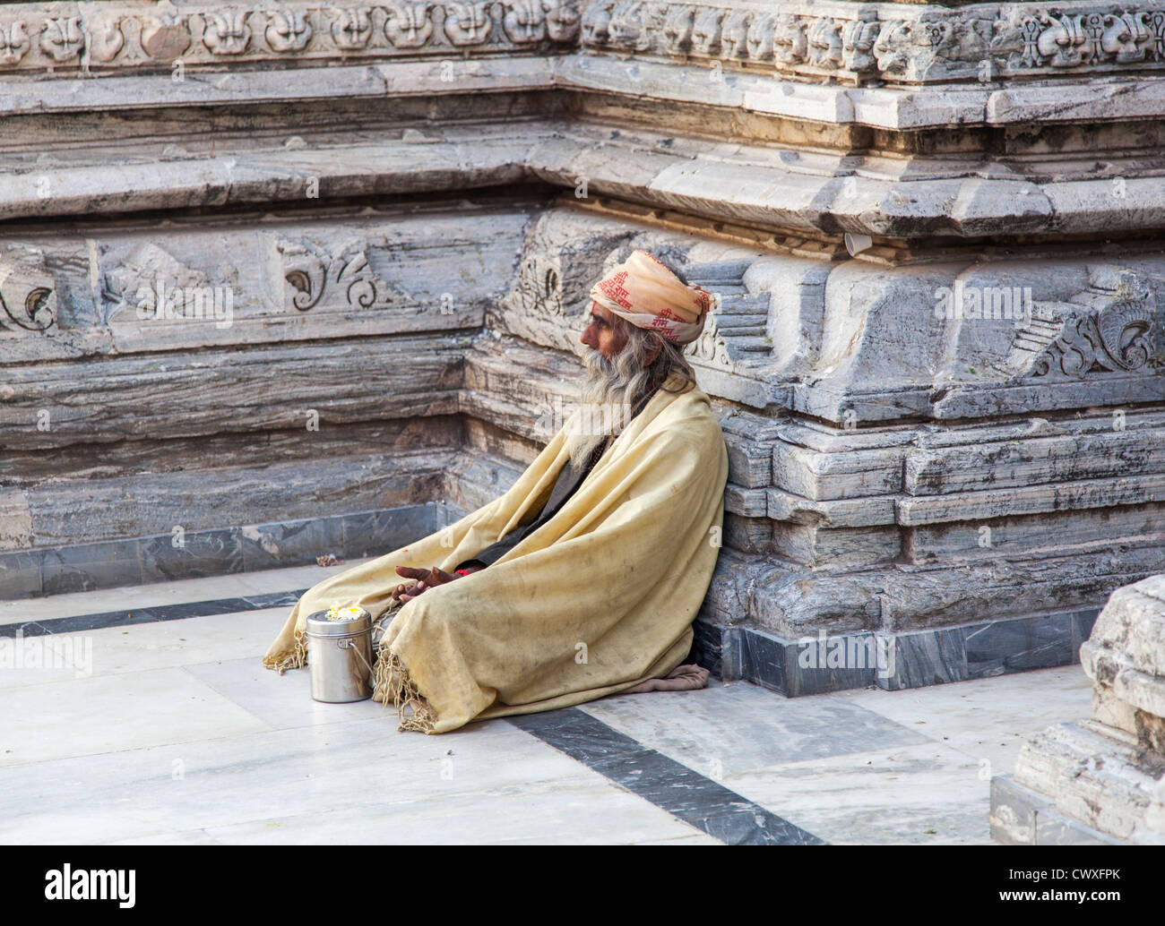 Holy man, or Sadhu, at a Hindu temple in Udaipur, Rajasthan, India Stock Photo