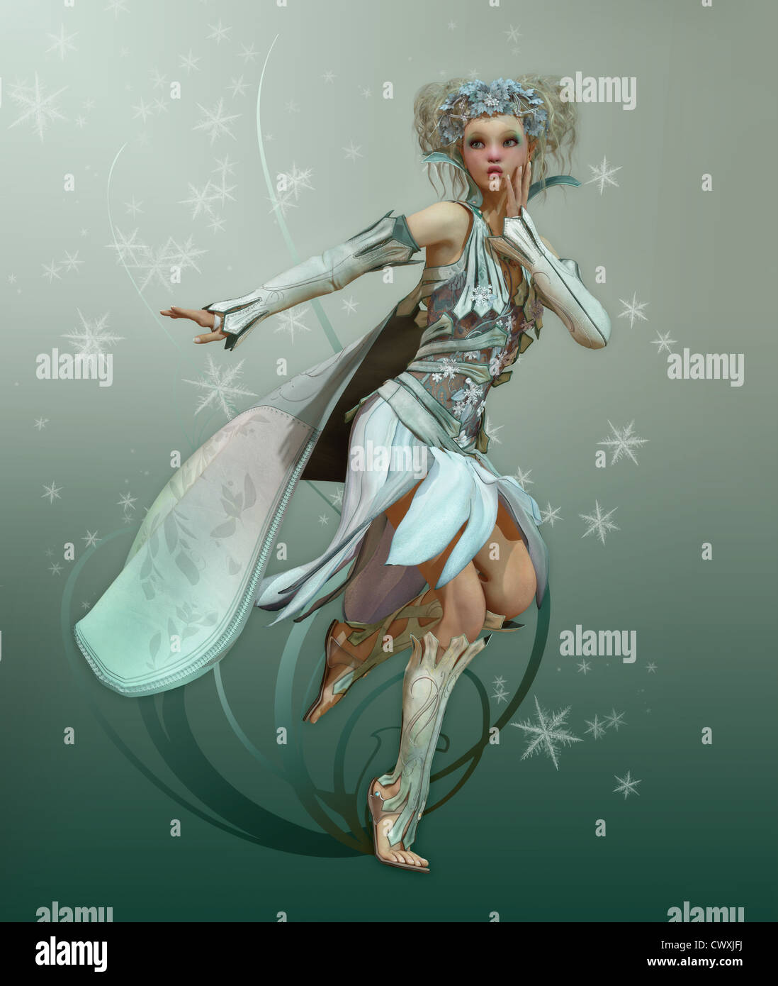 a graceful fairy with white dress and cape Stock Photo