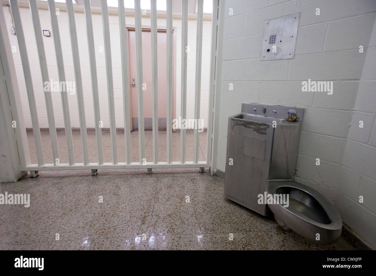 Detroit, Michigan - A jail cell in a police station. Stock Photo