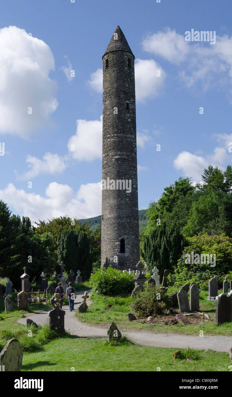 Round Tower at Glendalough, County Wicklow, Republic of Ireland Stock Photo