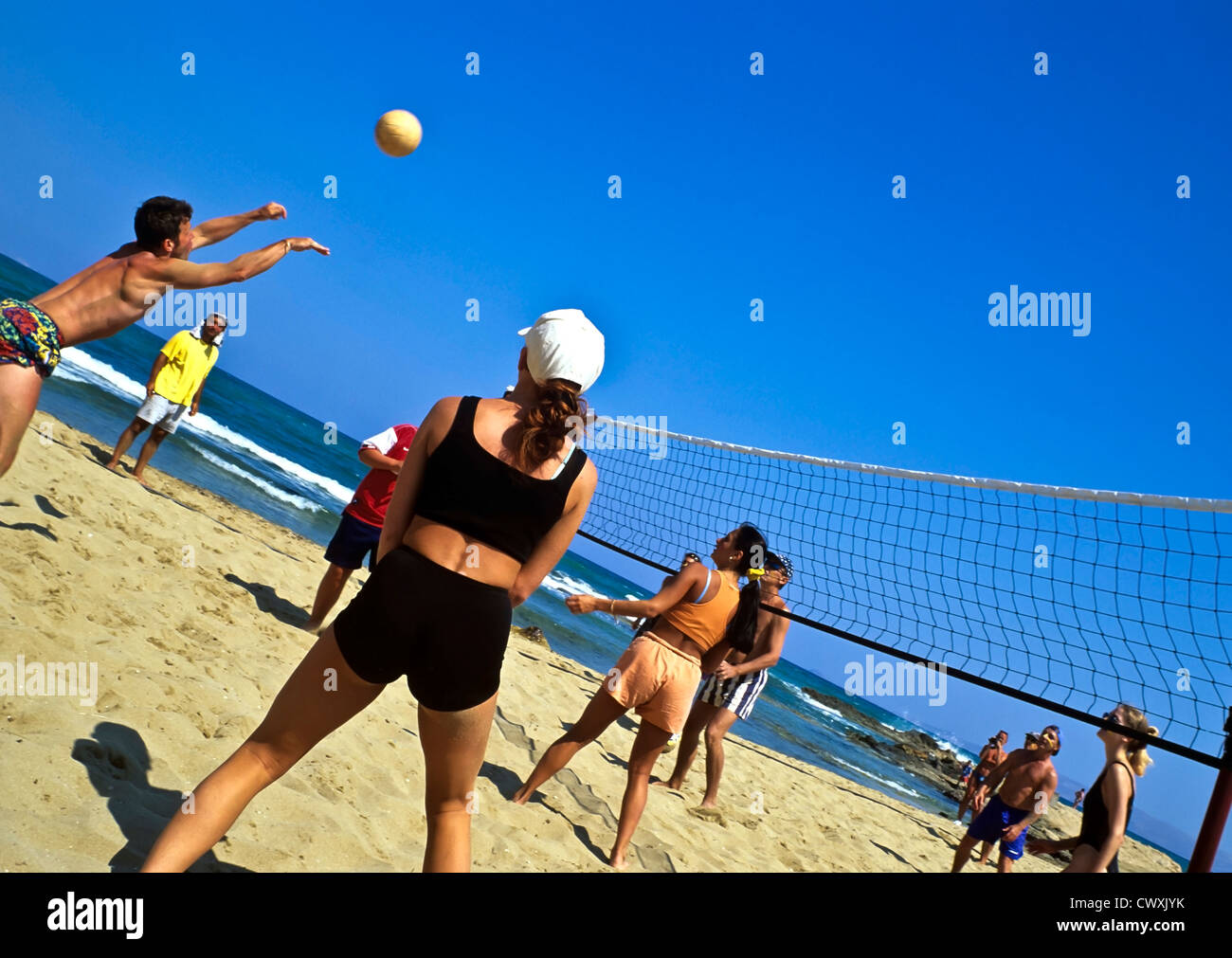 8049. Beach Volley Ball, Mediterranean, Europe Stock Photo