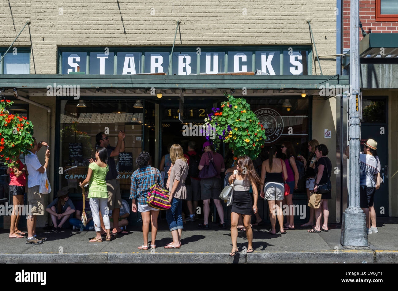 The very first Starbucks which opened in 1971 in Seattle, USA Stock Photo