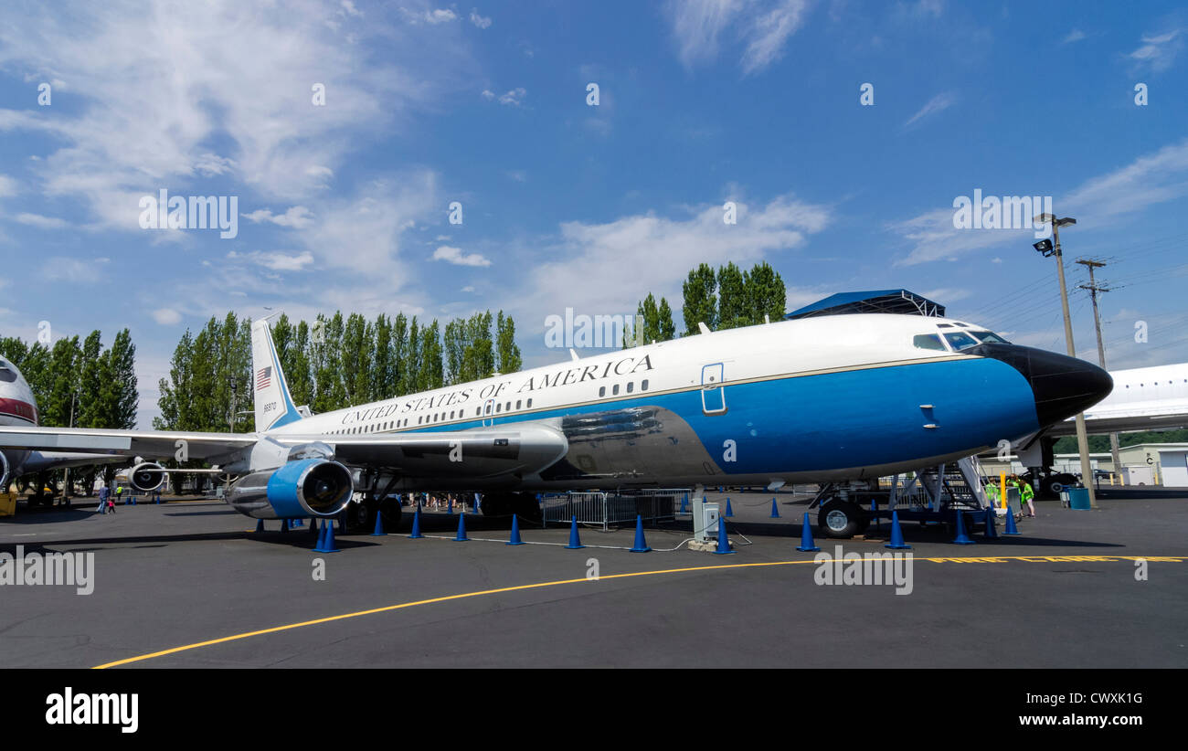 Air Force One - the plane used by JFK, Nixon, Johnson and Eisenhower - at the Museum of Flight, Seattle USA Stock Photo