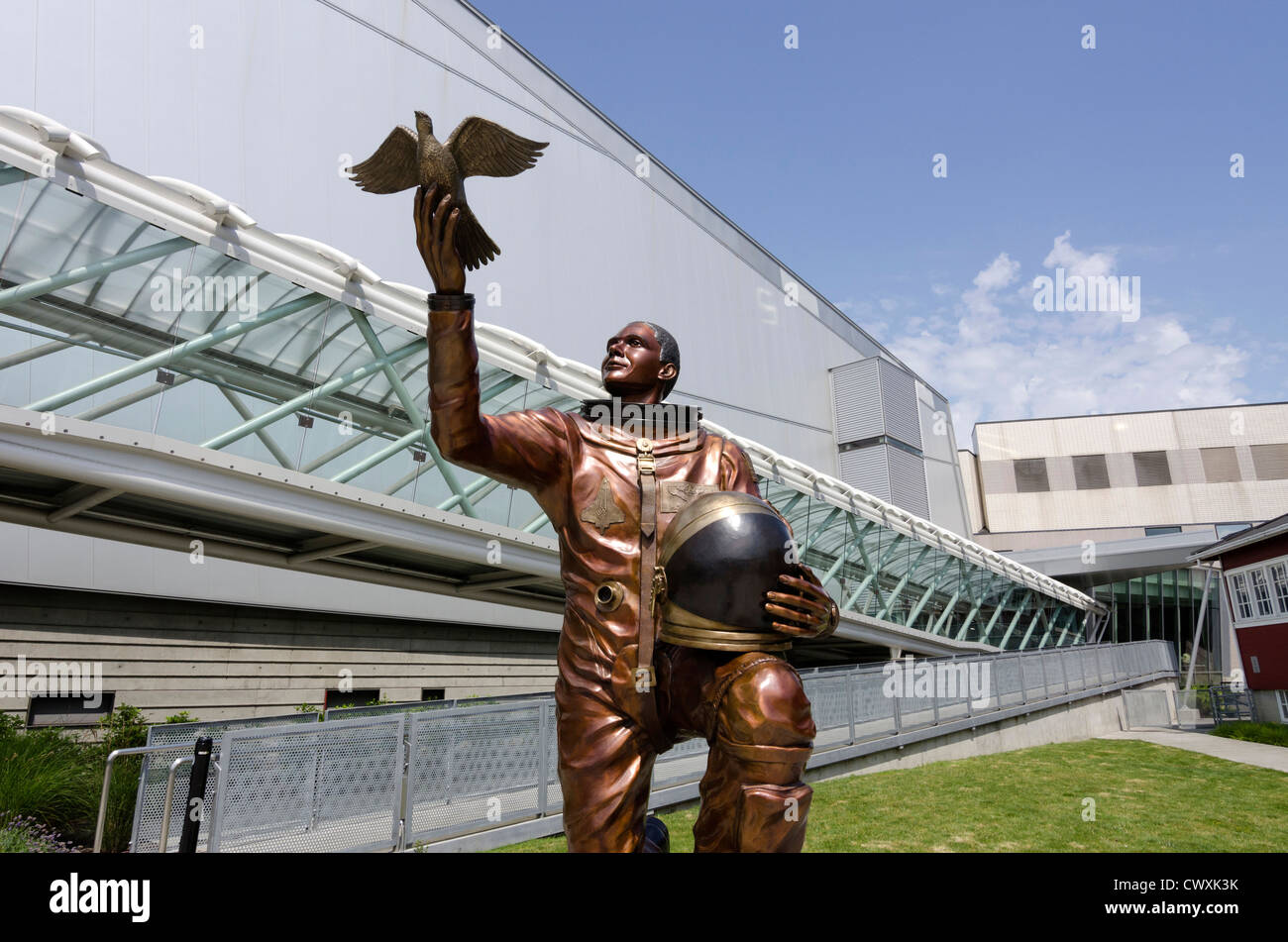 Statue of Lt Col Michael P Anderson, an astronaut lost on the Space Shuttle Columbia, at the Museum of Flight, Seattle, USA Stock Photo
