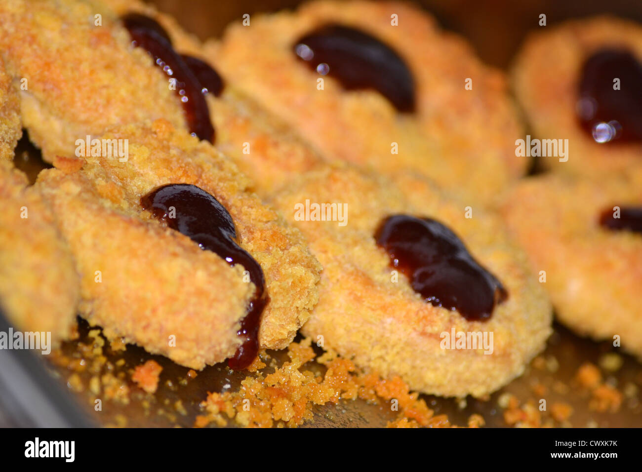 Crispy chicken nuggets with bbq sauce Stock Photo Alamy