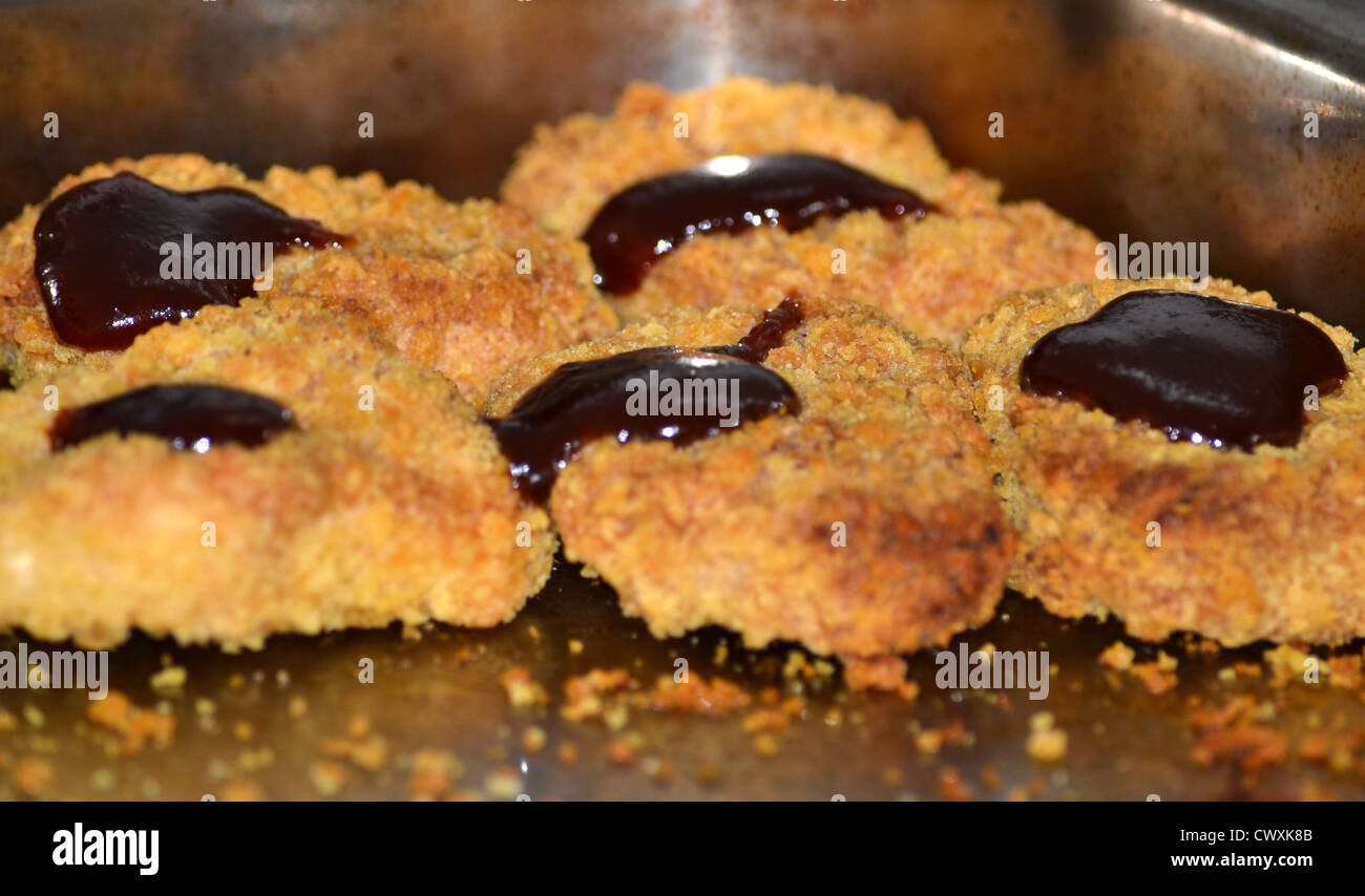 Crispy Chicken Nuggets With Bbq Sauce Stock Photo Alamy