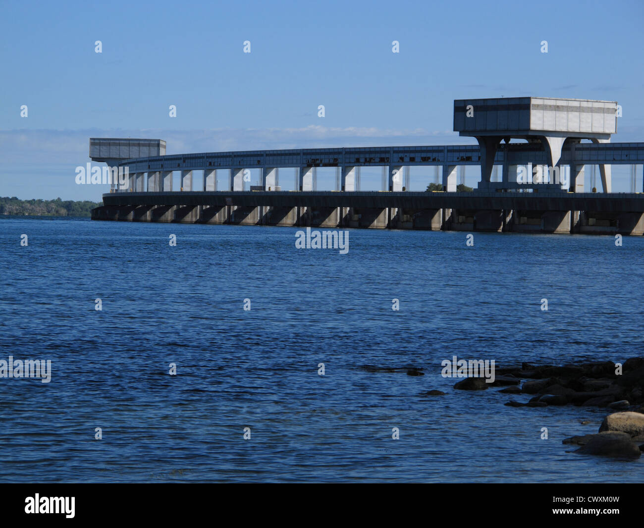 Robert Moses State Park at Moses-Saunders Power Dam, St. Lawrence Lake, part of St. Lawrence Seaway, Massena, NY, September 01, Stock Photo