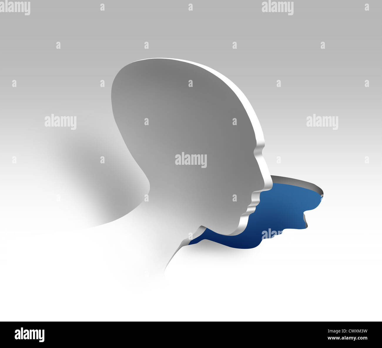 Emotional stress and mental illness concept with a human head being peeled off from a surface as a psychiatric and psychology symbol for the study of personality behavior and the mind depression symptoms Stock Photo