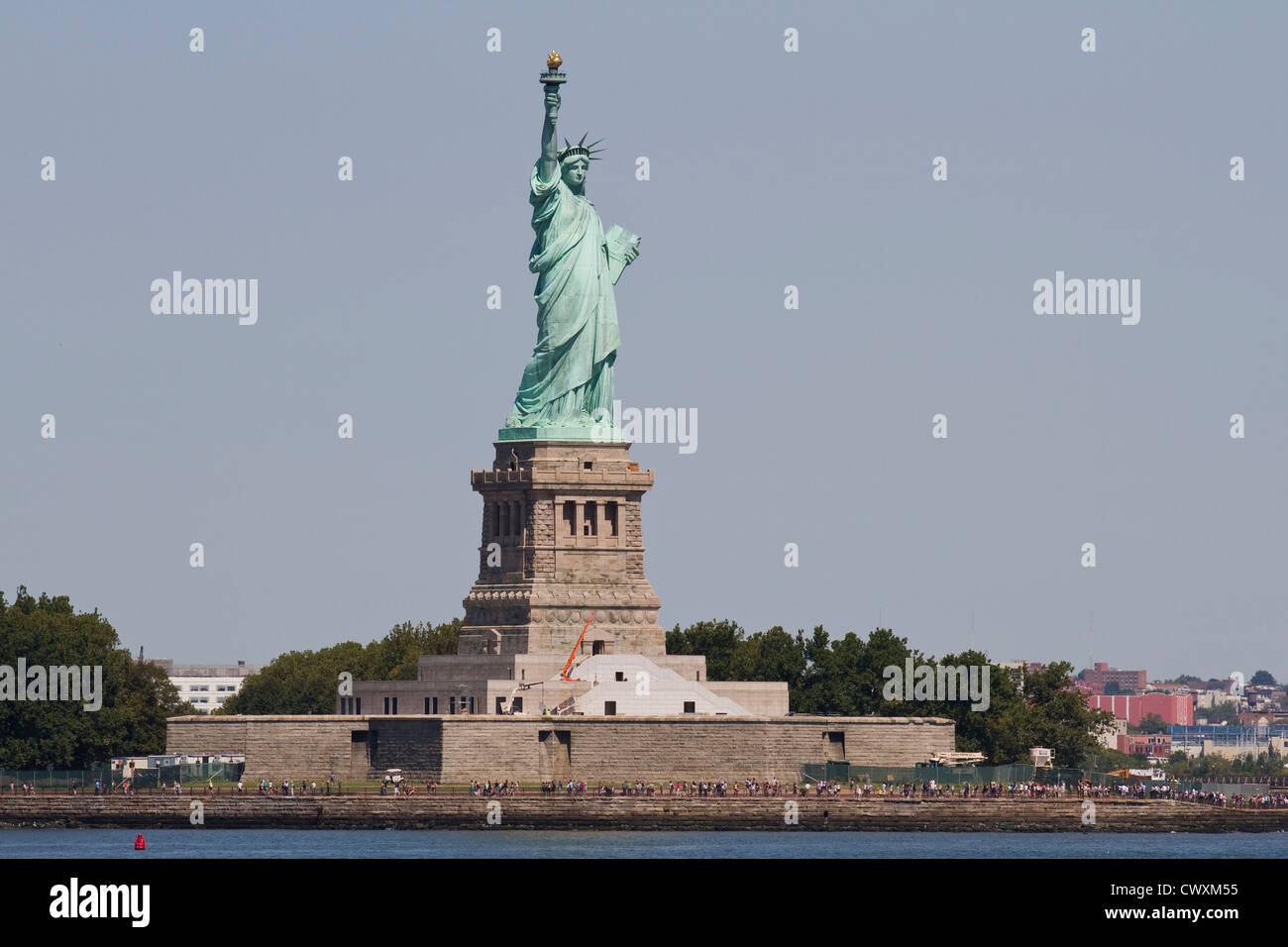 The Statue of Liberty as seen from the Staten Island Ferry Stock Photo