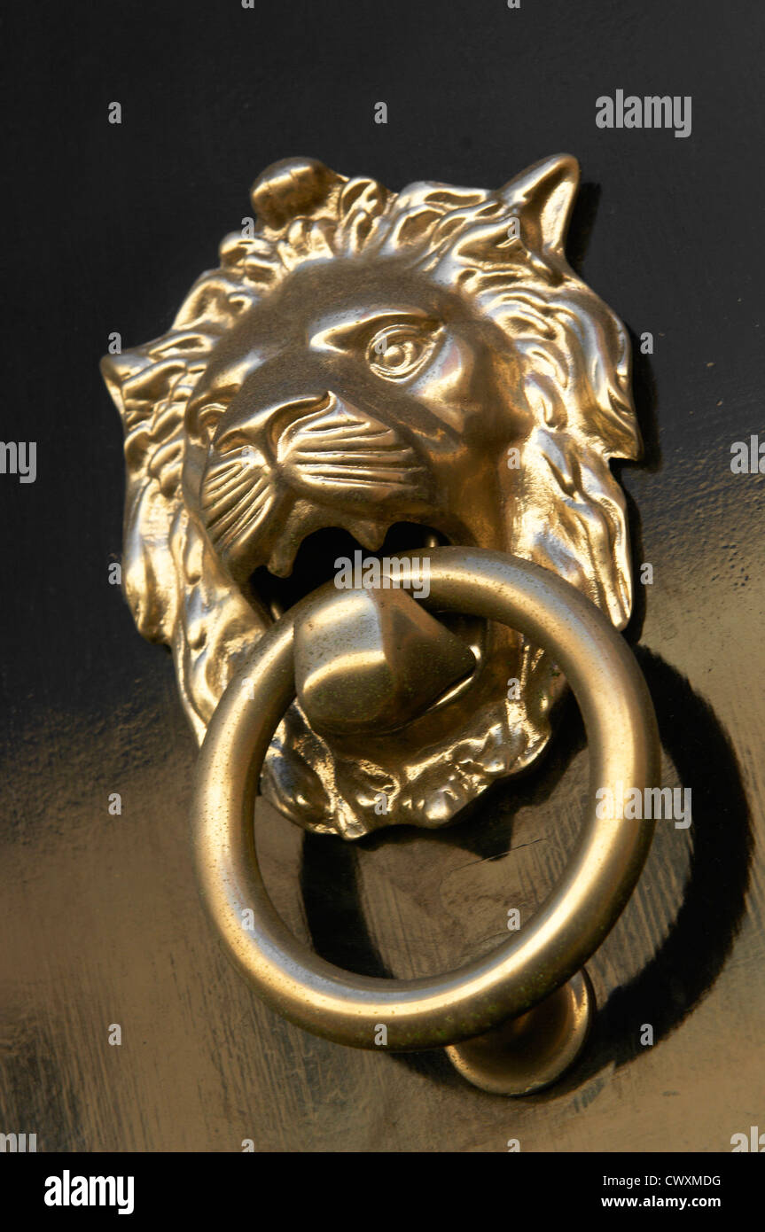 close up of a lion door knocker ornament handle Stock Photo