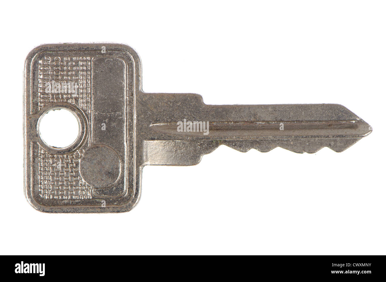 Used metal key isolated on a white background Stock Photo - Alamy