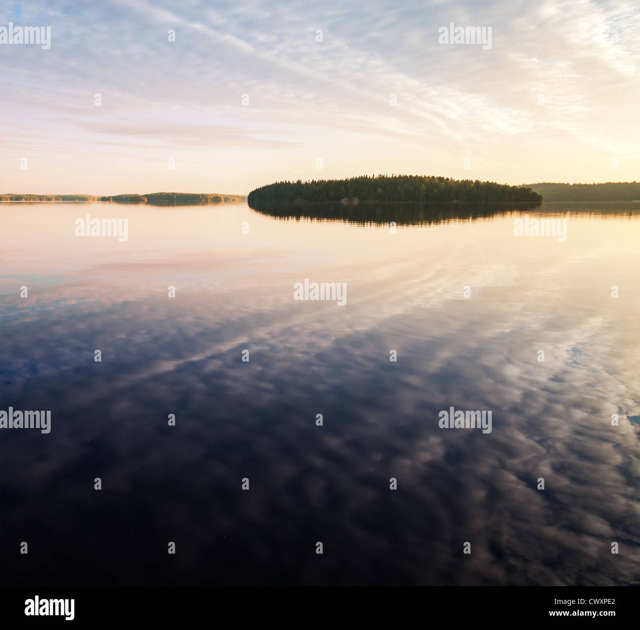 Early morning, Island in Saimaa lake in Karelia, Finland Stock Photo
