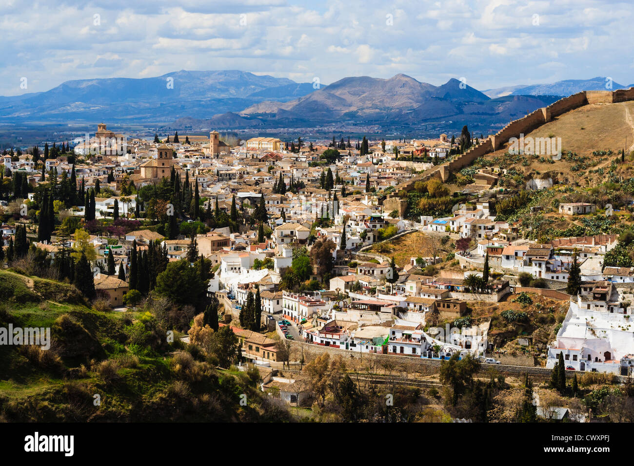 Overview of UNESCO listed Albaicin and Sacromonte quarter in Granada, Andalusia, Spain Stock Photo