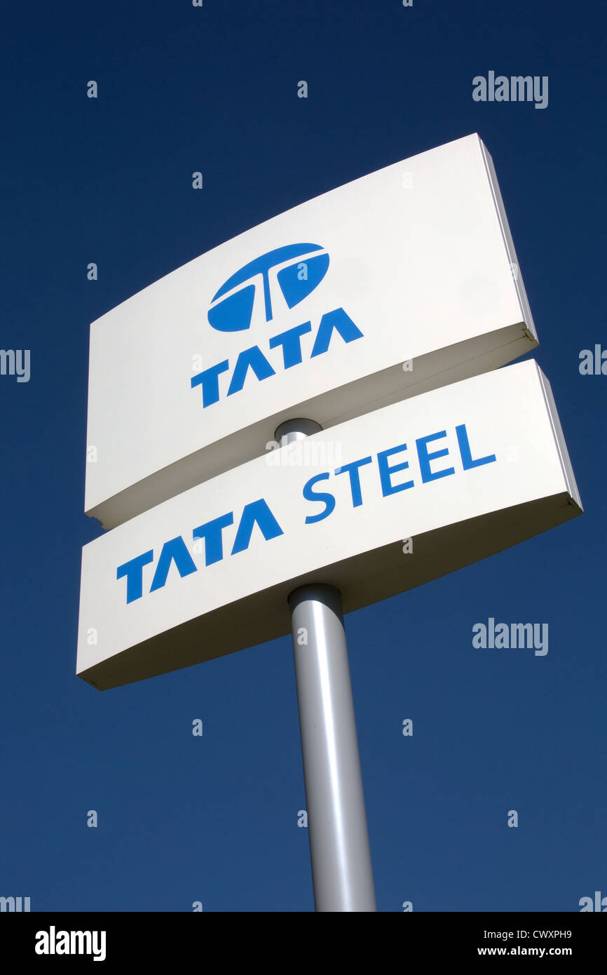 Tata Steel works sign logo Stock Photo - Alamy