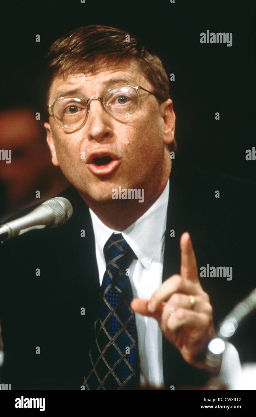 Bill Gates, CEO and founder of Microsoft testifies in Congress before the Senate Judiciary Committee March 3, 1998 in Washington, DC. Stock Photo
