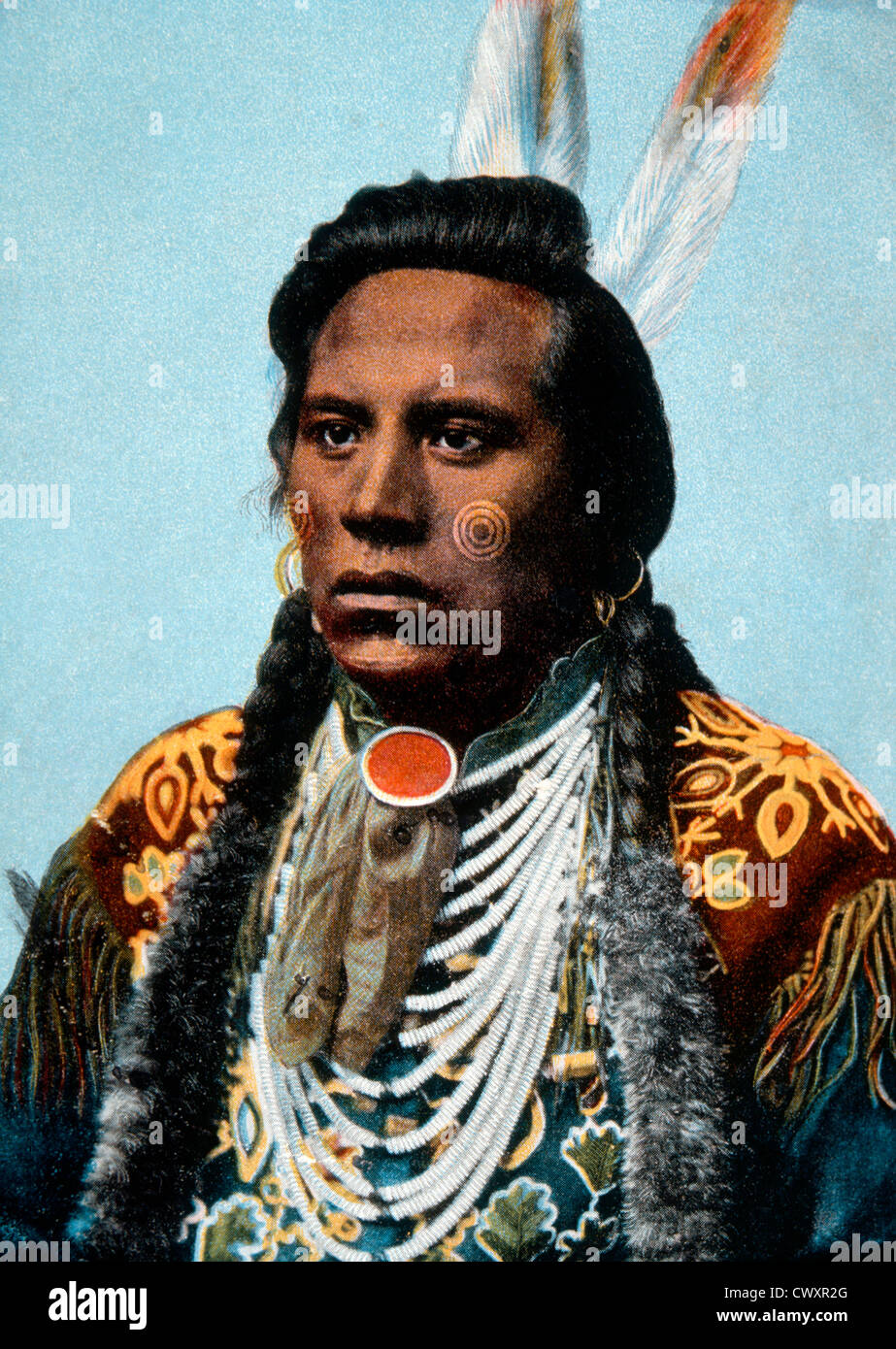 Curly, Crow Scout for General Custer at the Battle of Little Bighorn, Hand-Colored Photograph, Circa 1876 Stock Photo