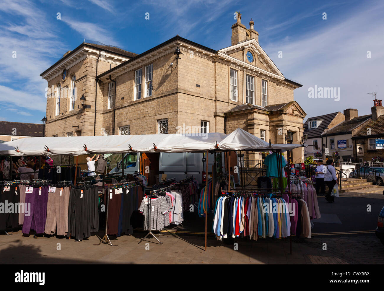 Wetherby Town Hall, and market place on market day. The Town Hall was