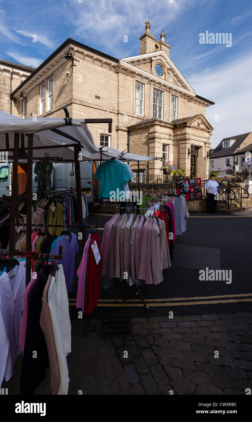 Wetherby Town Hall, and market place on market day. The Town Hall was built in 1845. Stock Photo
