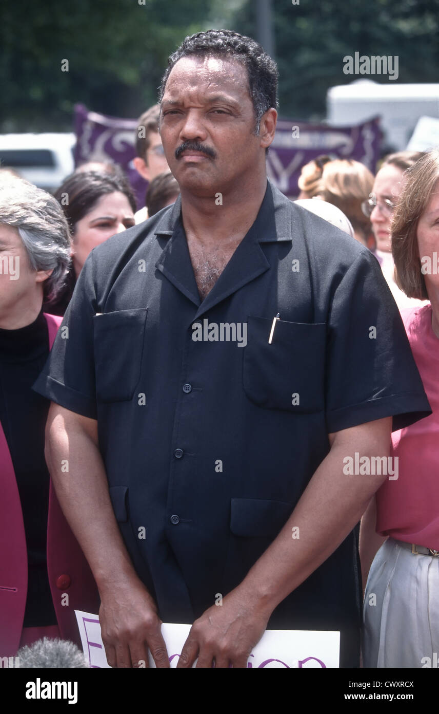 Rev. Jesse Jackson calls on President Clinton to veto welfare reform legislation August 1, 1996 outside the White House in Washington, DC. The president announced Wednesday that he would sign the legislation that would overhaul the welfare system. Stock Photo