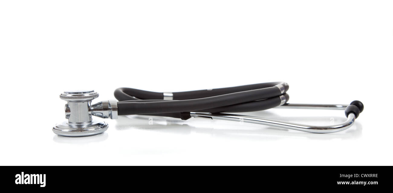 A medical stethoscope on a white background with copy space Stock Photo